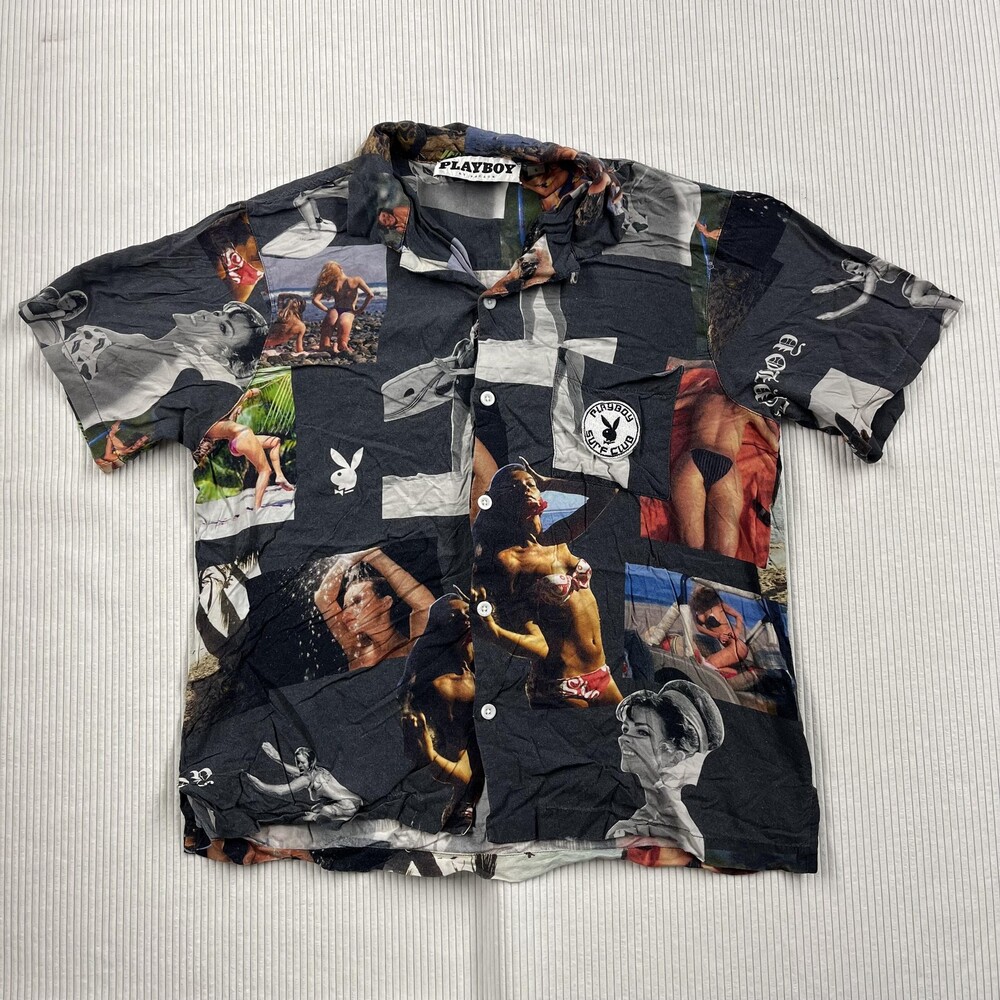 Playboy Shirt Mens Small Multicolor Surf Club Graphic Photo Print Button Up